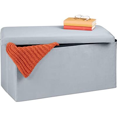 Relaxdays Banquette de Rangement, Revêtement Velours, 80 L, Entrée, Salon, Coffre à Assise Matelassée, 38x77x39 cm, Gris - Publicité Relaxdays Banquette de Rangement, Revêtement Velours, 80 L, Entrée, Salon, Coffre à Assise Matelassée, 38x77x39 cm, Gris - Publicité
