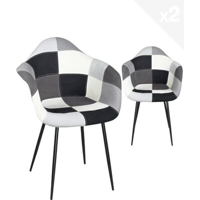 KAYELLES Fauteuil accoudoirs Patchwork piètement métal NOVO – Lot de 2 (Gris) - Publicité KAYELLES Fauteuil accoudoirs Patchwork piètement métal NOVO – Lot de 2 (Gris) - Publicité