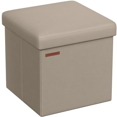 SONGMICS Pouf de 38 cm, Banc de Rangement Pliable avec Couvercle, Repose-Pieds Cube, Surface en PU, Capacité de Charge de 300 kg, pour Entrée, Salon, Chambre à Coucher, Marron Camel LSF010K03 - Publicité SONGMICS Pouf de 38 cm, Banc de Rangement Pliable avec Couvercle, Repose-Pieds Cube, Surface en PU, Capacité de Charge de 300 kg, pour Entrée, Salon, Chambre à Coucher, Marron Camel LSF010K03 - Publicité