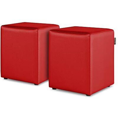 Happers Pack 2 Poufs Cube en Similicuir pour Salon ou Chambre Rouge - Publicité Happers Pack 2 Poufs Cube en Similicuir pour Salon ou Chambre Rouge - Publicité