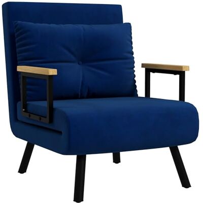 HOMCOM Canapé-lit avec dossier réglable en 5 niveaux, canapé-lit simple pliable avec coussins pour le salon, en tissu rembourré, acier et bois, 63x73x81 cm, bleu - Publicité HOMCOM Canapé-lit avec dossier réglable en 5 niveaux, canapé-lit simple pliable avec coussins pour le salon, en tissu rembourré, acier et bois, 63x73x81 cm, bleu - Publicité