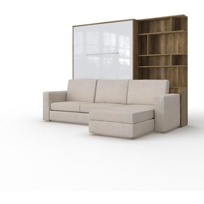 MAXIMAHOUSE Lit escamotable Vertical Invento avec canapé d`Angle et la bibliothèque 140V LED (140×200) (Chêne Country/Blanc Brillant+Sofa Beige/Marron Clair) - Publicité MAXIMAHOUSE Lit escamotable Vertical Invento avec canapé d`Angle et la bibliothèque 140V LED (140×200) (Chêne Country/Blanc Brillant+Sofa Beige/Marron Clair) - Publicité