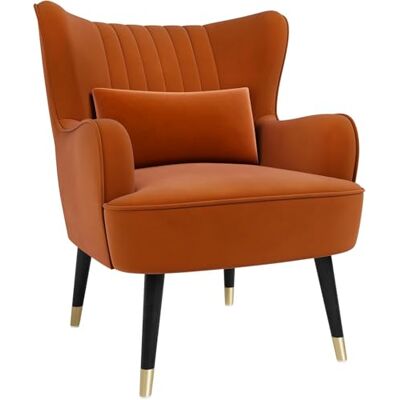 Vesgantti Fauteuil en Velours, Fauteuil à Oreilles pour Salon Orange - Publicité Vesgantti Fauteuil en Velours, Fauteuil à Oreilles pour Salon Orange - Publicité