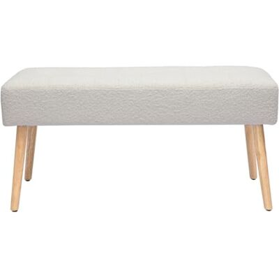 Miliboo Banc scandinave capitonné en Tissu Effet Laine bouclée Blanc et Bois Clair L96 cm GUESTA - Publicité Miliboo Banc scandinave capitonné en Tissu Effet Laine bouclée Blanc et Bois Clair L96 cm GUESTA - Publicité