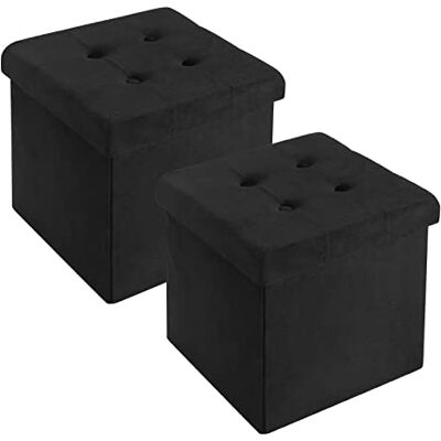WOLTU Lot de 2 Tabourets Pouf Pliable, Coffre de Rangement Cubique en Velours, 37,5x37,5x38cm, Noir - Publicité WOLTU Lot de 2 Tabourets Pouf Pliable, Coffre de Rangement Cubique en Velours, 37,5x37,5x38cm, Noir - Publicité
