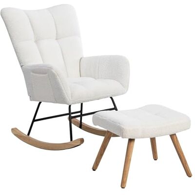 BTM Chauffeuse Adulte 1 Place, Fauteuil à Bascule avec Repose-Pieds Réglable, Rembourrage Épais et Glissières Feutre, pour Salon (Blanc, avec Pouf) - Publicité BTM Chauffeuse Adulte 1 Place, Fauteuil à Bascule avec Repose-Pieds Réglable, Rembourrage Épais et Glissières Feutre, pour Salon (Blanc, avec Pouf) - Publicité