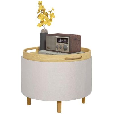HOMCOM Pouf Ottomane avec Espace de Rangement Pouf Rond rembourré avec Couvercle Rabattable, Pieds en Bois, Moderne, pour Salon, Chambre à Coucher, Blanc, Ø56 x 42 cm - Publicité HOMCOM Pouf Ottomane avec Espace de Rangement Pouf Rond rembourré avec Couvercle Rabattable, Pieds en Bois, Moderne, pour Salon, Chambre à Coucher, Blanc, Ø56 x 42 cm - Publicité