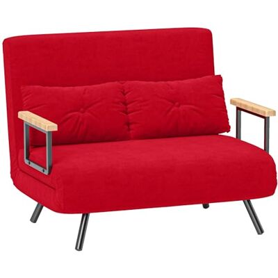 HOMCOM Canapé-lit 2 Places avec Dossier réglable sur 5 Niveaux, canapé-lit Double Pliable avec 2 Coussins pour Le Salon, en Tissu rembourré, Acier et Bois, 102x73x81 cm, Rouge - Publicité HOMCOM Canapé-lit 2 Places avec Dossier réglable sur 5 Niveaux, canapé-lit Double Pliable avec 2 Coussins pour Le Salon, en Tissu rembourré, Acier et Bois, 102x73x81 cm, Rouge - Publicité