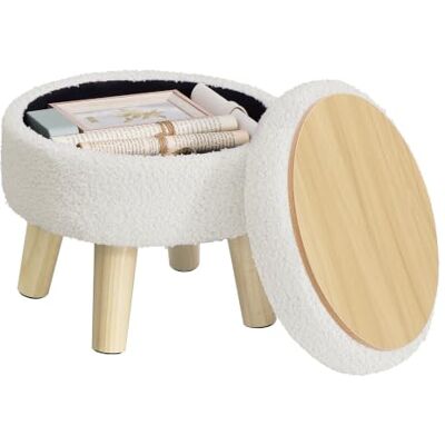 SONGMICS Pouf de Rangement Rond, Repose-Pieds, 31 x 31 x 29 cm Siège d'Appoint avec Coffre, en Tissu Bouclette, pour Salon, Blanc Crème, Collection MACEO LOM515WD01 - Publicité SONGMICS Pouf de Rangement Rond, Repose-Pieds, 31 x 31 x 29 cm Siège d'Appoint avec Coffre, en Tissu Bouclette, pour Salon, Blanc Crème, Collection MACEO LOM515WD01 - Publicité