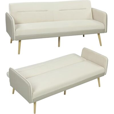 HOMCOM Canapé Convertible 3 Places 3 en 1, canapé-lit clic-clac avec Dossier réglable, Assise rembourrée, Pieds en métal, Tissu Effet Velours et PU, pour Salon, Chambre d'amis, Petit Espace, Beige - Publicité HOMCOM Canapé Convertible 3 Places 3 en 1, canapé-lit clic-clac avec Dossier réglable, Assise rembourrée, Pieds en métal, Tissu Effet Velours et PU, pour Salon, Chambre d'amis, Petit Espace, Beige - Publicité