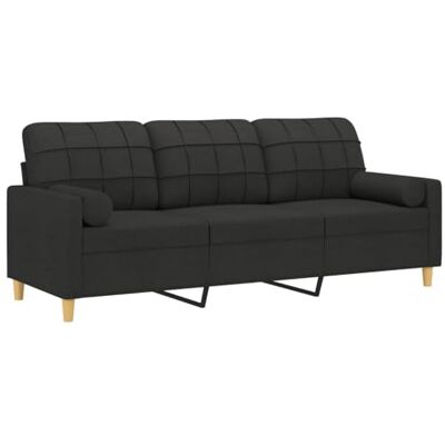 vidaXL Canapé 3 places avec oreillers décoratifs noir 180 cm tissu - Publicité vidaXL Canapé 3 places avec oreillers décoratifs noir 180 cm tissu - Publicité