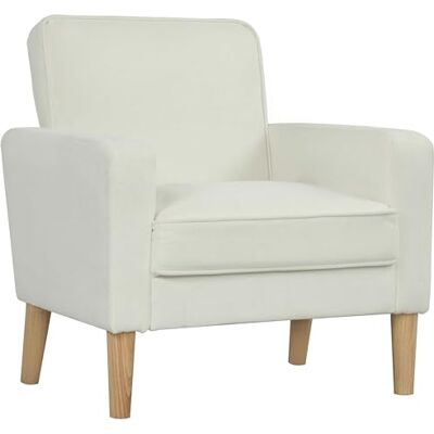 HOMCOM Fauteuil lounge rembourré avec accoudoirs, pieds en bois, fauteuil de relaxation avec aspect velours, pour salon, chambre à coucher, blanc crème - Publicité HOMCOM Fauteuil lounge rembourré avec accoudoirs, pieds en bois, fauteuil de relaxation avec aspect velours, pour salon, chambre à coucher, blanc crème - Publicité