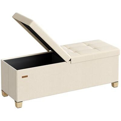 SONGMICS Banc Pouf de Rangement avec Pieds, Coffre de Rangement Pliable avec Couvercle Rabattable, Banc de Bout de Lit, pour Salon, Chambre, Entrée, Tissu Façon Lin, 110 cm, Beige Sable LSF079LF01 - Publicité SONGMICS Banc Pouf de Rangement avec Pieds, Coffre de Rangement Pliable avec Couvercle Rabattable, Banc de Bout de Lit, pour Salon, Chambre, Entrée, Tissu Façon Lin, 110 cm, Beige Sable LSF079LF01 - Publicité