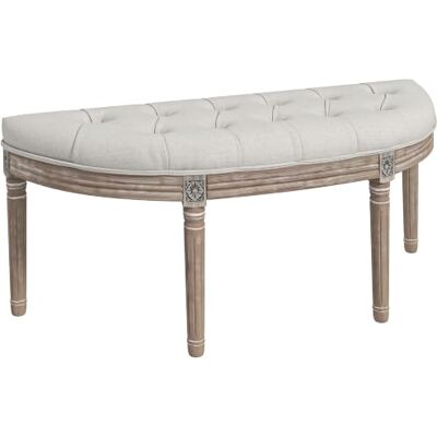 HOMCOM Banc Bout de lit Banc d'entrée en Forme Demi-Lune Capitonnée Crème Banquette, Style Louis XVI, Structure en Bois Massif Sculpté Patiné, Siège en Tissu Aspect Lin - Publicité HOMCOM Banc Bout de lit Banc d'entrée en Forme Demi-Lune Capitonnée Crème Banquette, Style Louis XVI, Structure en Bois Massif Sculpté Patiné, Siège en Tissu Aspect Lin - Publicité