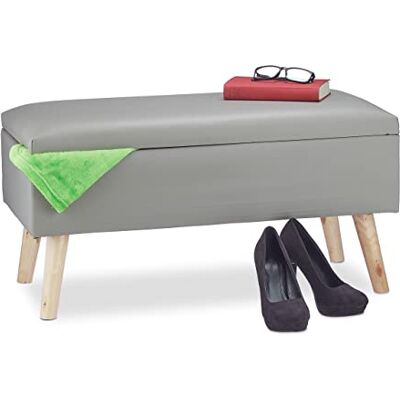 Relaxdays Banc de Rangement Banquette Similicuir Coffre 40 litres 4 Pieds Pouf Tabouret HxlxP: 40 x 80 x 39,5 cm, Gris - Publicité Relaxdays Banc de Rangement Banquette Similicuir Coffre 40 litres 4 Pieds Pouf Tabouret HxlxP: 40 x 80 x 39,5 cm, Gris - Publicité