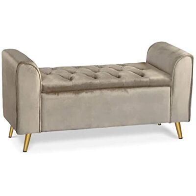Menzzo Banquette Coffre Winnie en Velours Taupe avec Pieds Dorés – Banc de Rangement Chic avec Assise Rembourrée – Style Moderne et Élégant pour Salon, Chambre ou Entrée - Publicité Menzzo Banquette Coffre Winnie en Velours Taupe avec Pieds Dorés – Banc de Rangement Chic avec Assise Rembourrée – Style Moderne et Élégant pour Salon, Chambre ou Entrée - Publicité