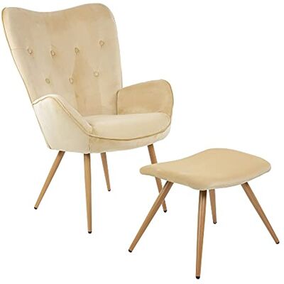 Albatros Fauteuil à oreilles avec tabouret York Beige – Vintage et élégant – Housse en velours – Fauteuil de lecture ou fauteuil de relaxation élégant et certifié SGS avec tabouret au look moderne - Publicité Albatros Fauteuil à oreilles avec tabouret York Beige – Vintage et élégant – Housse en velours – Fauteuil de lecture ou fauteuil de relaxation élégant et certifié SGS avec tabouret au look moderne - Publicité