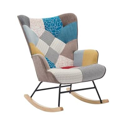 Unique Fauteuil à Bascule en Tissu chiné Patchwork Multicolore ELMINA II - Publicité Unique Fauteuil à Bascule en Tissu chiné Patchwork Multicolore ELMINA II - Publicité
