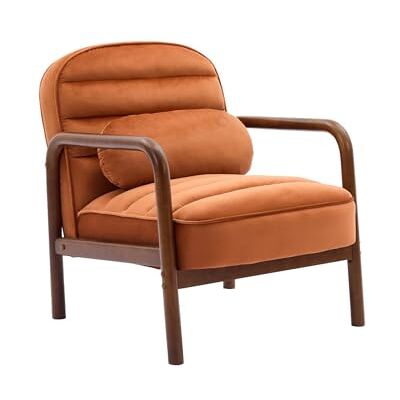 sweeek Fauteuil scandinave Bois d'hévéa teinté Noyer et Tissu Velours Terracotta - Publicité sweeek Fauteuil scandinave Bois d'hévéa teinté Noyer et Tissu Velours Terracotta - Publicité