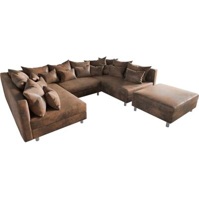 DeLife Canapé Clovis Marron Look Vintage avec Tabouret Canapé panoramique modulable - Publicité DeLife Canapé Clovis Marron Look Vintage avec Tabouret Canapé panoramique modulable - Publicité