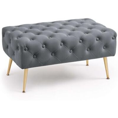 AKORD Banc Banquette en Velours Capitonné Madrid 80 cm, Bout de lit Capitonnée, Piètement Métal Doré, Repose-Pieds, 80 x 41 x 42 cm, pour Entrée Salon Chambre à Coucher, Gris Foncé - Publicité AKORD Banc Banquette en Velours Capitonné Madrid 80 cm, Bout de lit Capitonnée, Piètement Métal Doré, Repose-Pieds, 80 x 41 x 42 cm, pour Entrée Salon Chambre à Coucher, Gris Foncé - Publicité