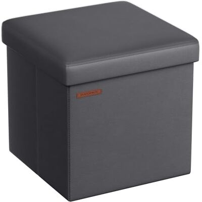 SONGMICS Pouf de 38 cm, Banc de Rangement Pliable avec Couvercle, Repose-Pieds Cube, Surface en PU, Capacité de Charge de 300 kg, pour Entrée, Salon, Chambre à Coucher, Gris Ardoise LSF010G01 - Publicité SONGMICS Pouf de 38 cm, Banc de Rangement Pliable avec Couvercle, Repose-Pieds Cube, Surface en PU, Capacité de Charge de 300 kg, pour Entrée, Salon, Chambre à Coucher, Gris Ardoise LSF010G01 - Publicité
