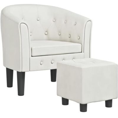 vidaXL Fauteuil Cabriolet avec Repose-Pied, Chaise avec Accoudoirs, Canapé avec Dossier, Siège Rembourré Salon Chambre, Moderne, Blanc Similicuir - Publicité vidaXL Fauteuil Cabriolet avec Repose-Pied, Chaise avec Accoudoirs, Canapé avec Dossier, Siège Rembourré Salon Chambre, Moderne, Blanc Similicuir - Publicité