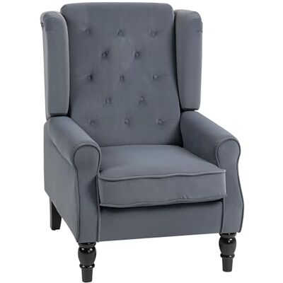 HOMCOM Fauteuil à oreilles avec accoudoirs, fauteuil de salon avec coussin, tufting, dossier haut, avec pieds en bois, fauteuil de relaxation pour salon, chambre à coucher, gris - Publicité HOMCOM Fauteuil à oreilles avec accoudoirs, fauteuil de salon avec coussin, tufting, dossier haut, avec pieds en bois, fauteuil de relaxation pour salon, chambre à coucher, gris - Publicité
