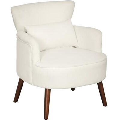 HOMCOM Fauteuil avec dossier, accoudoirs arrondis, rembourré Fauteuil lounge avec aspect cordé, pieds en bois, pour chambre à coucher, salon, jusqu'à 120 kg, blanc crème - Publicité HOMCOM Fauteuil avec dossier, accoudoirs arrondis, rembourré Fauteuil lounge avec aspect cordé, pieds en bois, pour chambre à coucher, salon, jusqu'à 120 kg, blanc crème - Publicité