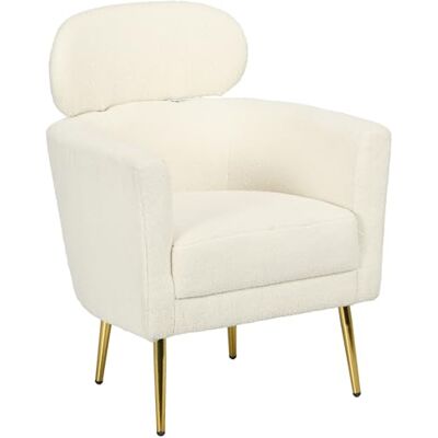 HOMCOM Fauteuil Salon avec appuie-tête Amovible, Fauteuil Crapaud, Style Moderne, Tissu en Peluche Teddy, Pieds en métal doré, pour Salon, Chambre à Coucher, Salle d'étude, crème - Publicité HOMCOM Fauteuil Salon avec appuie-tête Amovible, Fauteuil Crapaud, Style Moderne, Tissu en Peluche Teddy, Pieds en métal doré, pour Salon, Chambre à Coucher, Salle d'étude, crème - Publicité