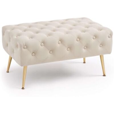 AKORD Banc Banquette en Velours Capitonné Madrid 80 cm, Bout de lit Capitonnée, Piètement Métal Doré, Repose-Pieds, 80 x 41 x 42 cm, pour Entrée Salon Chambre à Coucher, Beige - Publicité AKORD Banc Banquette en Velours Capitonné Madrid 80 cm, Bout de lit Capitonnée, Piètement Métal Doré, Repose-Pieds, 80 x 41 x 42 cm, pour Entrée Salon Chambre à Coucher, Beige - Publicité