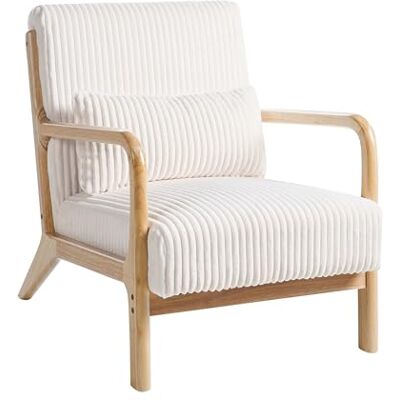 Beliani Fauteuil Vintage en Velours Côtelé Rembourré Structure en Bois Blanc Sorsele - Publicité Beliani Fauteuil Vintage en Velours Côtelé Rembourré Structure en Bois Blanc Sorsele - Publicité