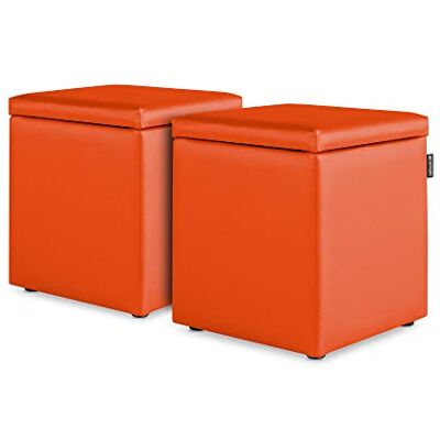 Happers Pack 2 Poufs Cube Rangement en Similicuir pour Salon ou Chambre Orange - Publicité Happers Pack 2 Poufs Cube Rangement en Similicuir pour Salon ou Chambre Orange - Publicité