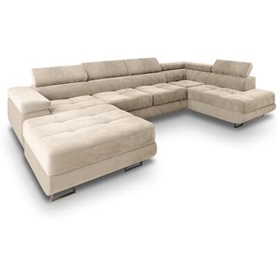 Masseno Canapé d'angle CASONE R-S avec Fonction Couchage Forme en U, Glamour, avec Coffre de Rangement, Ensemble canapé de Salon Crème - Publicité Masseno Canapé d'angle CASONE R-S avec Fonction Couchage Forme en U, Glamour, avec Coffre de Rangement, Ensemble canapé de Salon Crème - Publicité