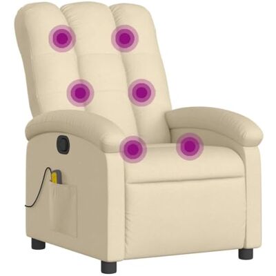 vidaXL Fauteuil de Massage Inclinable sans Adaptateur Secteur, Chaise de Relaxation avec Dossier, Siège avec Repose-Pied, Fauteuil TV de Salon, Moderne, Crème Tissu - Publicité vidaXL Fauteuil de Massage Inclinable sans Adaptateur Secteur, Chaise de Relaxation avec Dossier, Siège avec Repose-Pied, Fauteuil TV de Salon, Moderne, Crème Tissu - Publicité