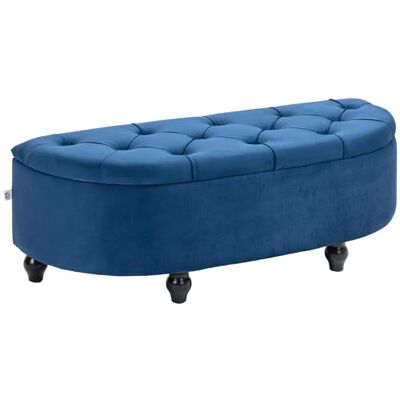 HOMCOM Banc de Rangement, Coffre de Rangement Design capitonné Demi-Cercle Bout de lit avec revêtement Velours, Pieds en Bois d'hévéa, pour Salon, Chambre, entrée, 120 x 46 x 42 cm, Bleu - Publicité HOMCOM Banc de Rangement, Coffre de Rangement Design capitonné Demi-Cercle Bout de lit avec revêtement Velours, Pieds en Bois d'hévéa, pour Salon, Chambre, entrée, 120 x 46 x 42 cm, Bleu - Publicité
