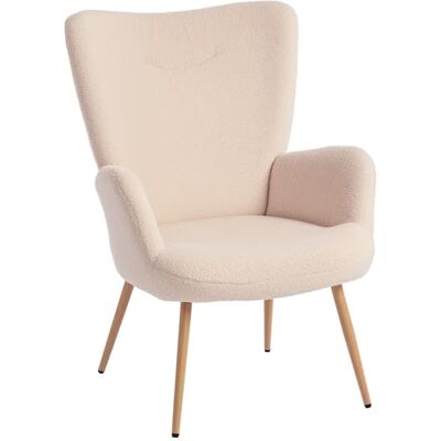 HOMCOM Fauteuil Salon, Fauteuil d'Appoint Rembourré en Tissu Bouclette avec Haut Dossier et Accoudoirs, Structure en Acier, Chaise de Salon, Chambre, Coin Lecture, Beige - Publicité HOMCOM Fauteuil Salon, Fauteuil d'Appoint Rembourré en Tissu Bouclette avec Haut Dossier et Accoudoirs, Structure en Acier, Chaise de Salon, Chambre, Coin Lecture, Beige - Publicité