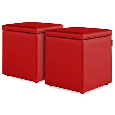 Happers Pack 2 Poufs Cube Rangement en Similicuir pour Salon ou Chambre Rouge - Publicité Happers Pack 2 Poufs Cube Rangement en Similicuir pour Salon ou Chambre Rouge - Publicité