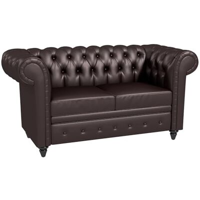 HOMCOM Canapé 2 Places Style Chesterfield en Cuir PU, Bois, canapé Classique avec Coussin Amovible, 160x84x80 cm, Marron - Publicité HOMCOM Canapé 2 Places Style Chesterfield en Cuir PU, Bois, canapé Classique avec Coussin Amovible, 160x84x80 cm, Marron - Publicité