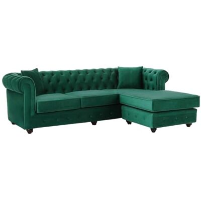 Unique Canapé d'angle Chesterfield réversible en Velours Vert Toledo - Publicité Unique Canapé d'angle Chesterfield réversible en Velours Vert Toledo - Publicité