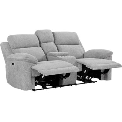 Unique Canapé 2 Places Relax électrique avec Tablette en Tissu chiné Gris KELUNO - Publicité Unique Canapé 2 Places Relax électrique avec Tablette en Tissu chiné Gris KELUNO - Publicité
