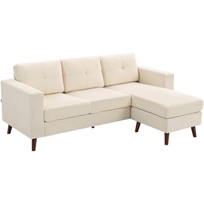 HOMCOM Canapé d'angle 192 cm en forme de L, canapé 3 places avec méridienne réversible aspect velours côtelé, canapé d'angle rembourré, canapé pour petits espaces, salon, blanc crème - Publicité HOMCOM Canapé d'angle 192 cm en forme de L, canapé 3 places avec méridienne réversible aspect velours côtelé, canapé d'angle rembourré, canapé pour petits espaces, salon, blanc crème - Publicité