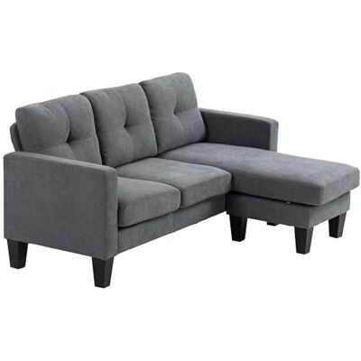 HOMCOM Canapé d'angle 3 Places méridienne réversible Droite ou Gauche, Salon, Grand Confort, Dossier capitonné, Gris - Publicité HOMCOM Canapé d'angle 3 Places méridienne réversible Droite ou Gauche, Salon, Grand Confort, Dossier capitonné, Gris - Publicité