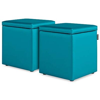Happers Pack 2 Poufs Cube Rangement en Similicuir pour Salon ou Chambre Turquoise - Publicité Happers Pack 2 Poufs Cube Rangement en Similicuir pour Salon ou Chambre Turquoise - Publicité