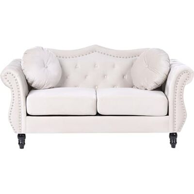 Beliani Canapé Type Chesterfield 2 Places en Velours Beige pour Salon au Style Vintage et Glamour - Publicité Beliani Canapé Type Chesterfield 2 Places en Velours Beige pour Salon au Style Vintage et Glamour - Publicité