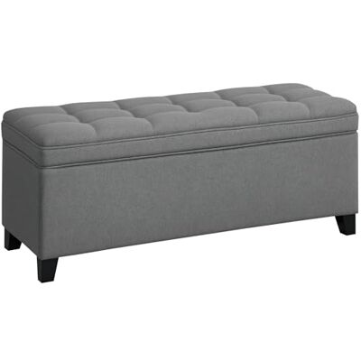 HOMCOM Banc de Rangement 112L Banquette Bout de lit Coffre de Rangement avec siège capitonné, Tissu de Lin, pour Salon, Chambre, entrée, 120 x 40 x 48 cm, Gris foncé - Publicité HOMCOM Banc de Rangement 112L Banquette Bout de lit Coffre de Rangement avec siège capitonné, Tissu de Lin, pour Salon, Chambre, entrée, 120 x 40 x 48 cm, Gris foncé - Publicité