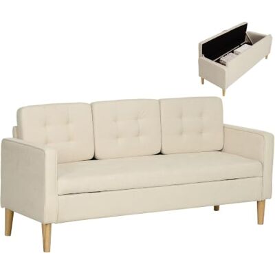 HOMCOM Canapé 3 Places en Flanelle Neige 166,5 cm Rangement Caché Crème Canapé Moderne, Dossier Capitonné, Assise Et Accoudoirs Rembourrées, Pieds En Bois D'hévéa, Salon, Chambre, Petit Espace - Publicité HOMCOM Canapé 3 Places en Flanelle Neige 166,5 cm Rangement Caché Crème Canapé Moderne, Dossier Capitonné, Assise Et Accoudoirs Rembourrées, Pieds En Bois D'hévéa, Salon, Chambre, Petit Espace - Publicité