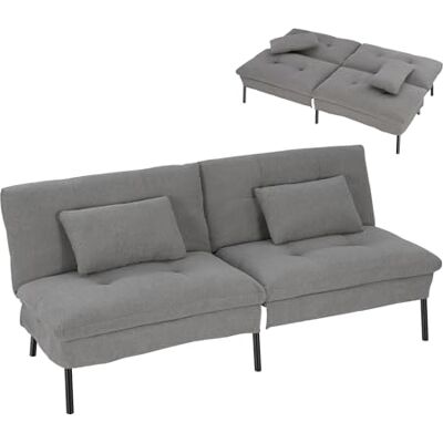 WOLTU Canapé Lit 2 Places Convertible, Clic Clac, avec 2 Coussins, Dossier Réglable, Pieds en Métal, Tissu Effet Lin, pour Salon, Chambre à Coucher ou Bureau, Gris Foncé - Publicité WOLTU Canapé Lit 2 Places Convertible, Clic Clac, avec 2 Coussins, Dossier Réglable, Pieds en Métal, Tissu Effet Lin, pour Salon, Chambre à Coucher ou Bureau, Gris Foncé - Publicité