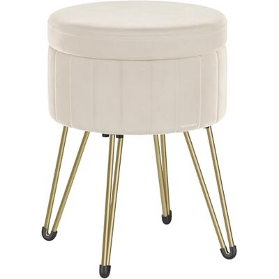 SONGMICS Tabouret Rangement, Siège Rond, Tabouret Coiffeuse, Pouf en Velours, Repose-Pieds, 39 x 44,4 cm (Diamètre x H), 4 Pieds en Métal, pour Coins Beauté, Salon, Chambre, Blanc Crème LOM003W01 - Publicité SONGMICS Tabouret Rangement, Siège Rond, Tabouret Coiffeuse, Pouf en Velours, Repose-Pieds, 39 x 44,4 cm (Diamètre x H), 4 Pieds en Métal, pour Coins Beauté, Salon, Chambre, Blanc Crème LOM003W01 - Publicité