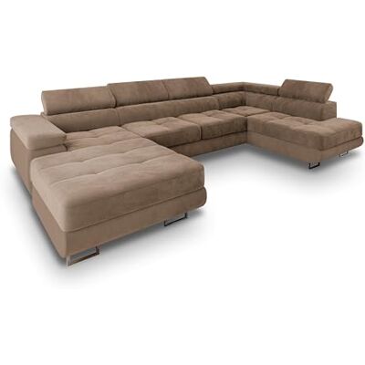 Masseno Canapé d'angle CASONE R-S avec Fonction Couchage Forme en U, Glamour, avec Coffre de Rangement, Ensemble canapé de Salon Beige - Publicité Masseno Canapé d'angle CASONE R-S avec Fonction Couchage Forme en U, Glamour, avec Coffre de Rangement, Ensemble canapé de Salon Beige - Publicité